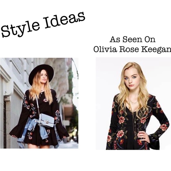 Free People Fit Flare Short Black Open Back Bell Sleeve Floral Dress Size S - Picture 8 of 13